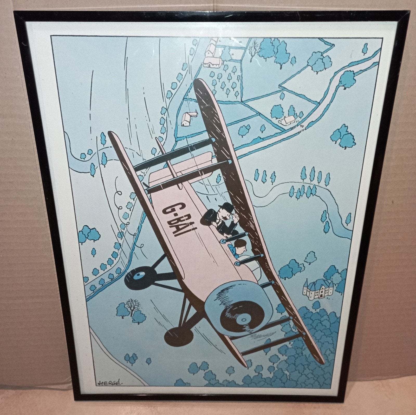 Kader met tekening/ prent Kuifje, Hergé, Ophalen of Verzenden, Kuifje, Gebruikt, Overige typen