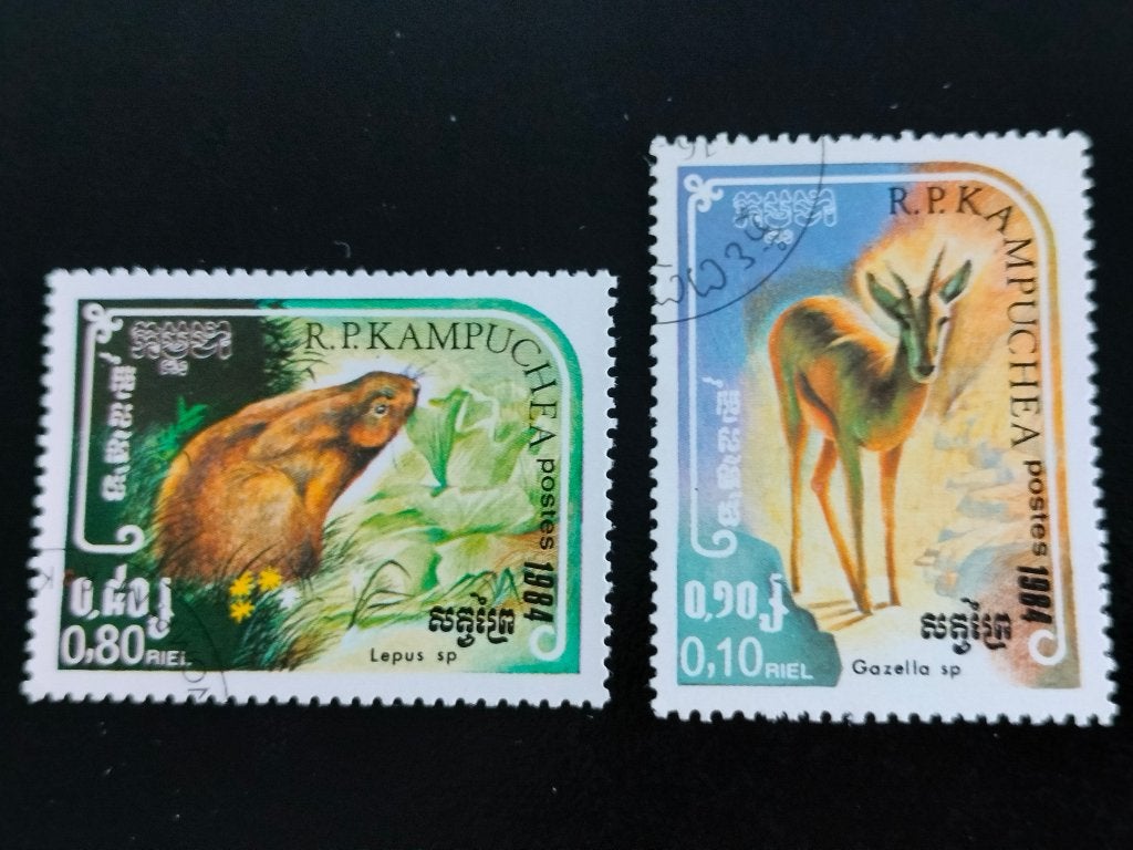 Cambodja 1984 - wilde dieren, gazelle, haas, Ophalen of Verzenden, Gestempeld, Zuidoost-Azië
