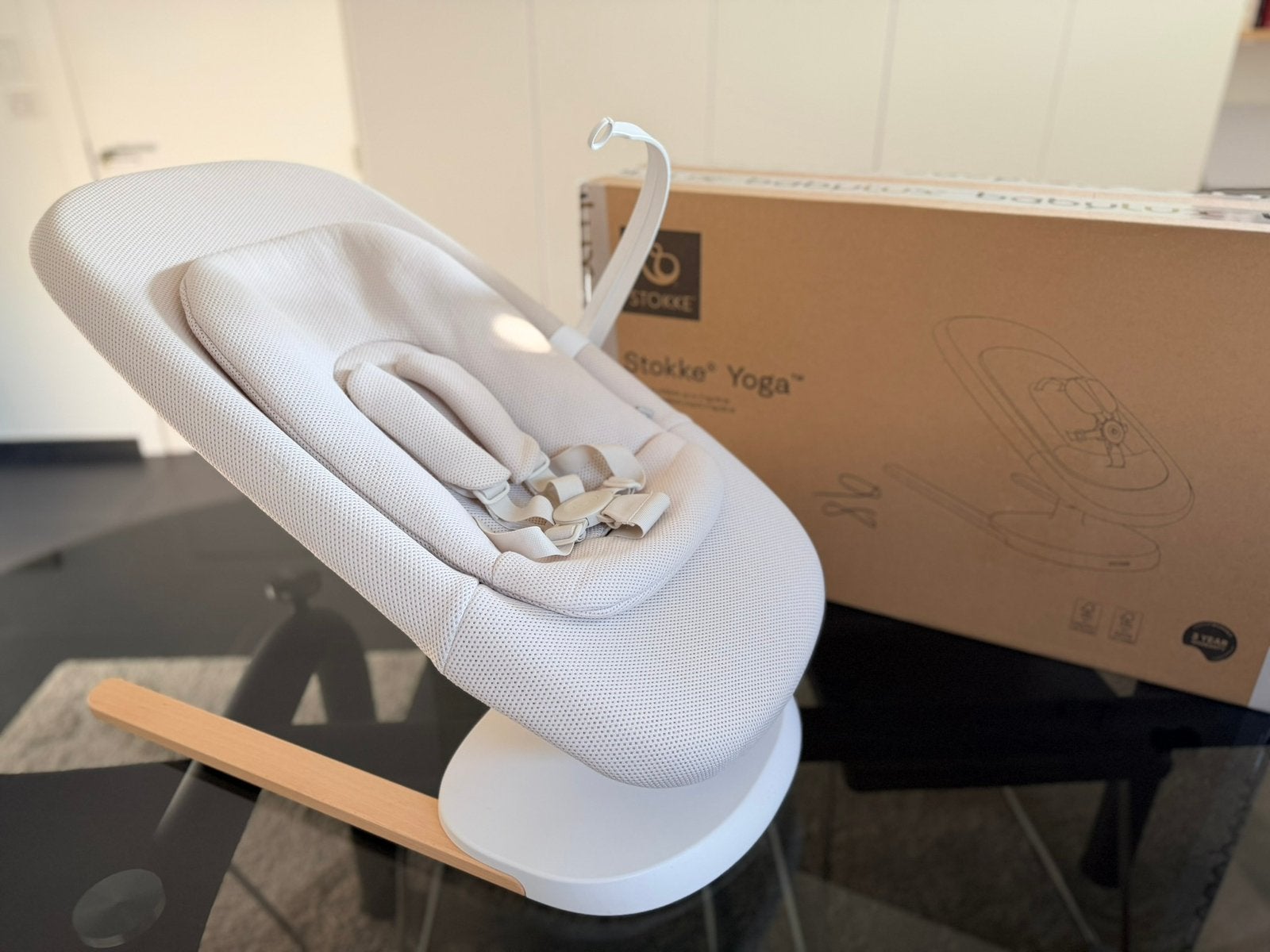 Transat balancelle Stokke Yoga - 3 ans garantie, Enfants & Bébés, Autres marques, Comme neuf, Enlèvement, Avec ceinture(s)