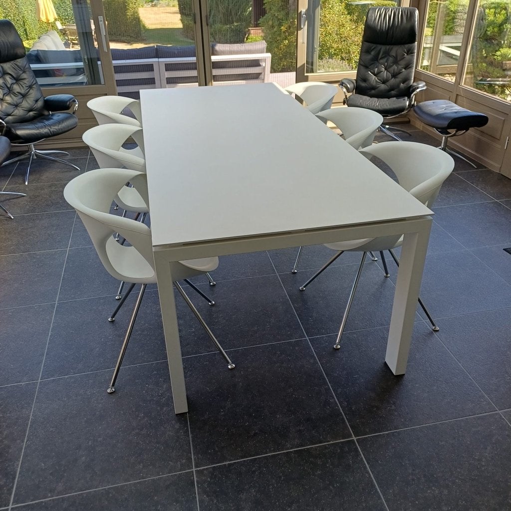 eettafel modern met wit keramisch blad en 6 stoelen, Huis en Inrichting, Ophalen, 50 tot 100 cm, Vijf personen of meer, Nieuw