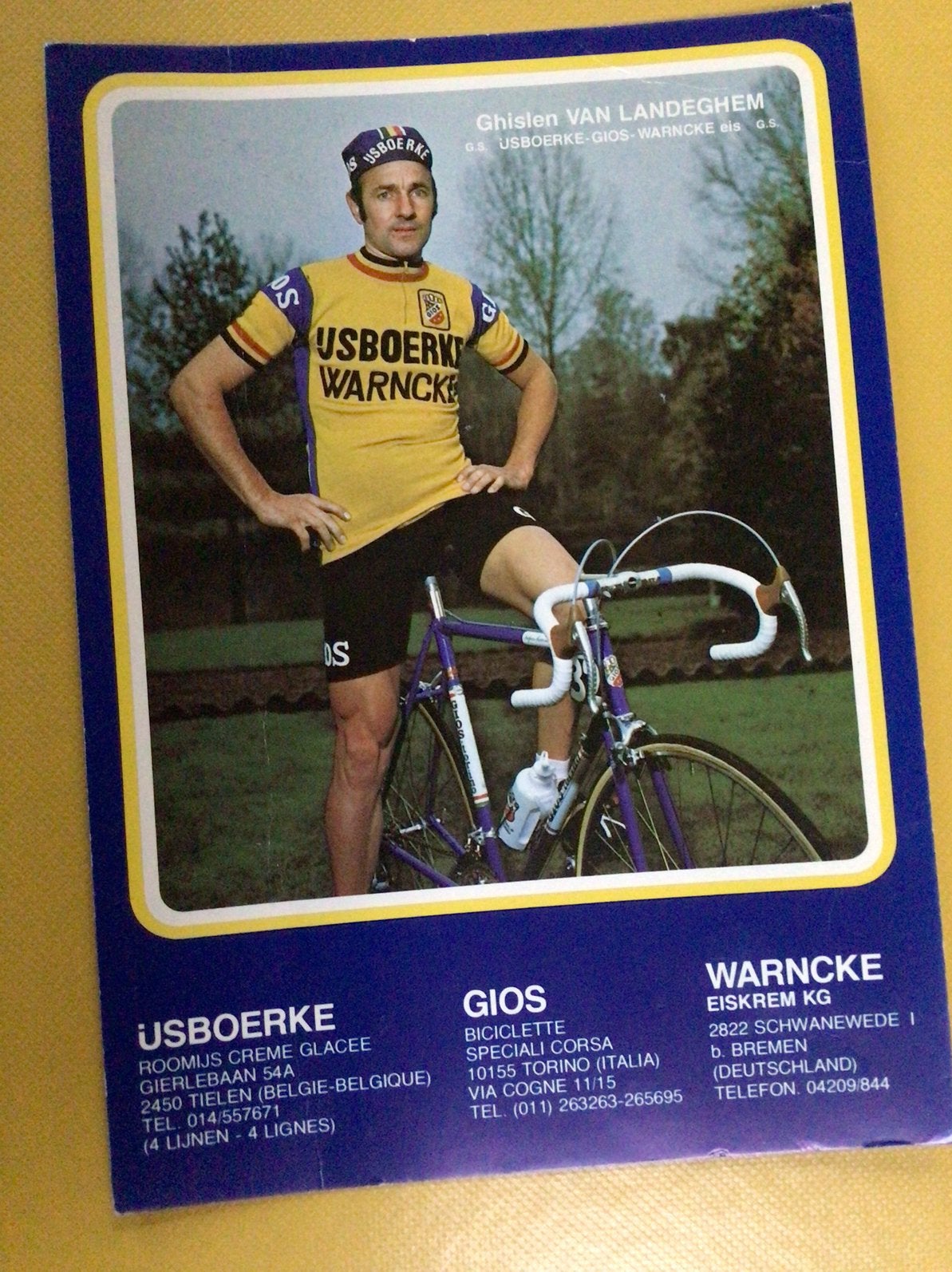 Wielerkaart team gios ijsboerke ghislen van landeghem, Ophalen of Verzenden