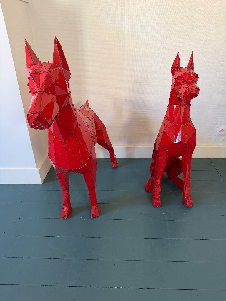 2 Dobermann beelden nieuwprijs samen +-€1800 zie bijlage., Ophalen, Overige onderwerpen, Weerbestendig, 1 meter - 2 meter