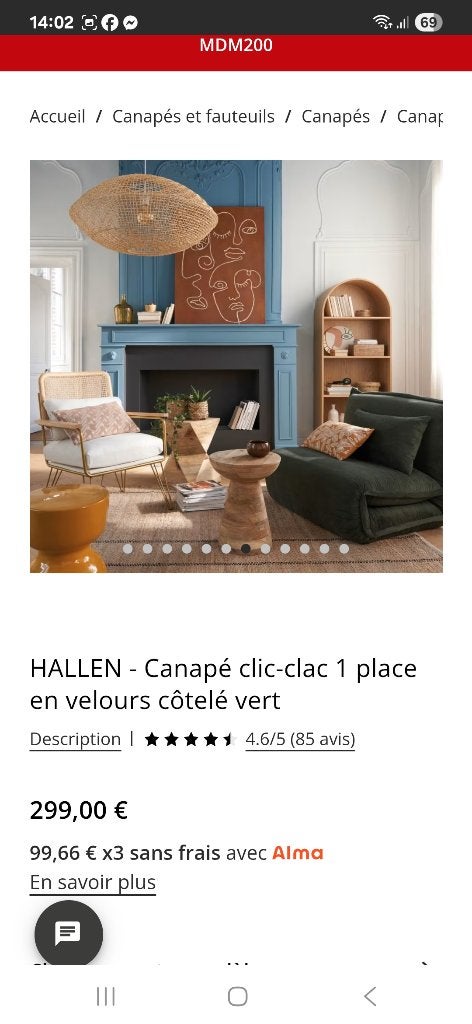 Canapé clic-clac Maison du monde, Maison & Meubles, Enlèvement, Comme neuf, Une personne, Tissus