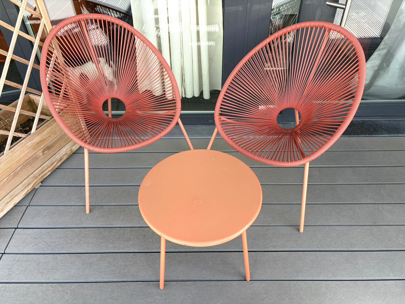 Set van 2 Acapulco fauteuils + oranje salontafel, Tuin en Terras, Ophalen, Zo goed als nieuw, 2 zitplaatsen