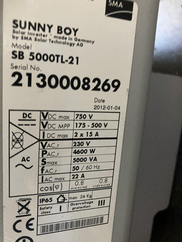 Omvormer SMA SB5000TL-21, Ophalen, Gebruikt
