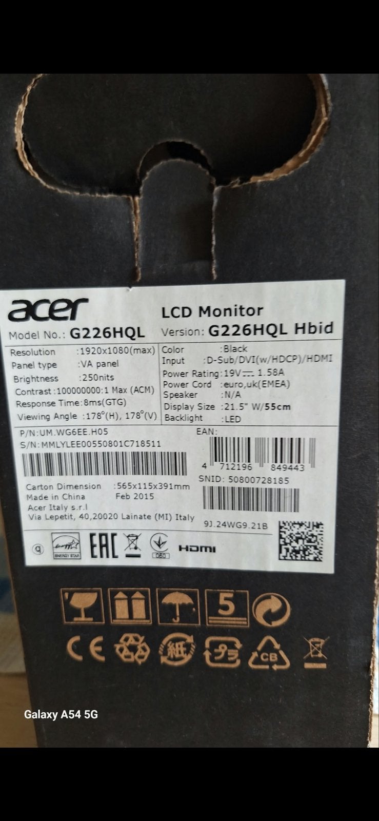 NIEUW Pc Scherm Acer, Computers en Software, Ophalen, Zo goed als nieuw