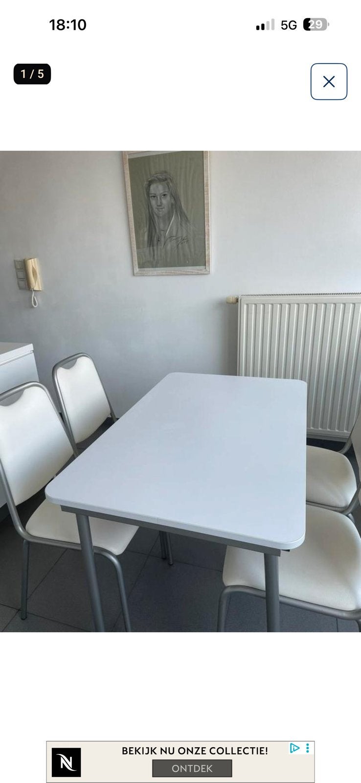 Tafel + 4 stoelen, Ophalen, Zo goed als nieuw