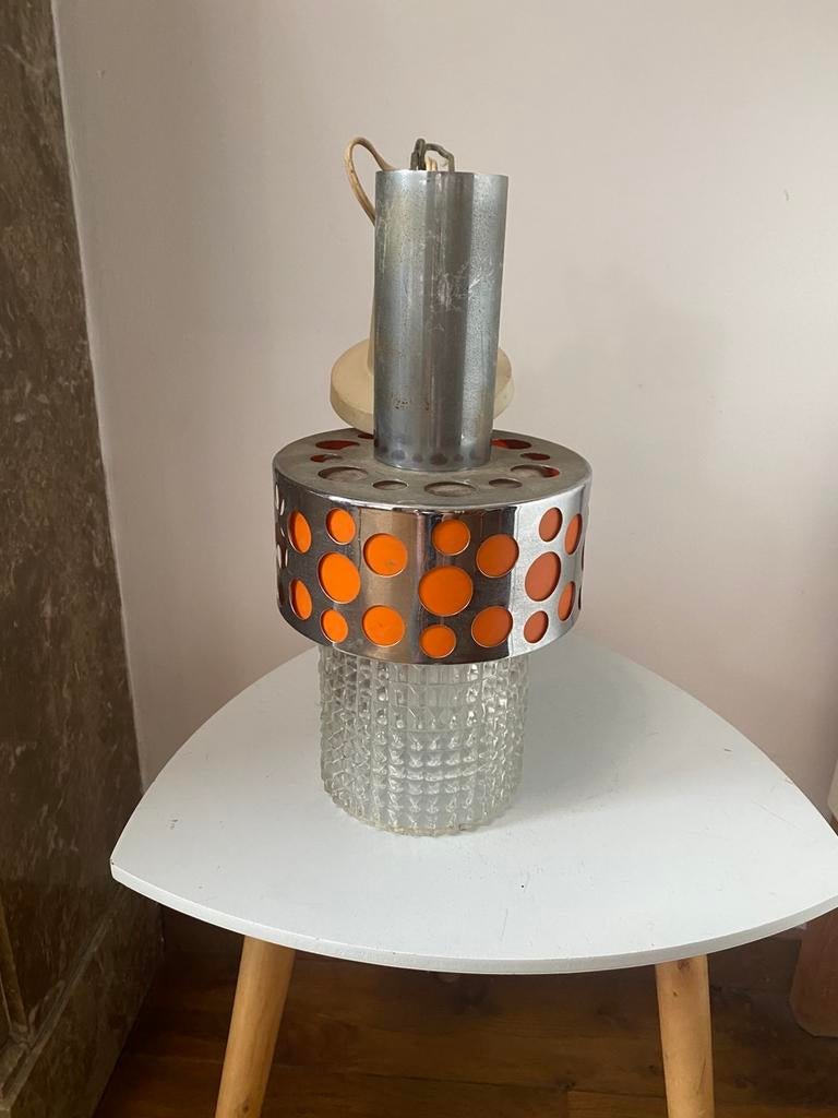 Vintage hanglamp Space Age, Ophalen of Verzenden, Zo goed als nieuw, Glas