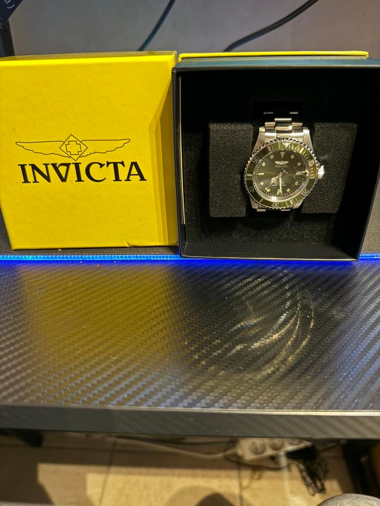 Invicta Pro driver automatic, donker groen, Handtassen en Accessoires, Horloges | Heren, Overige merken, Staal, Polshorloge, Ophalen of Verzenden