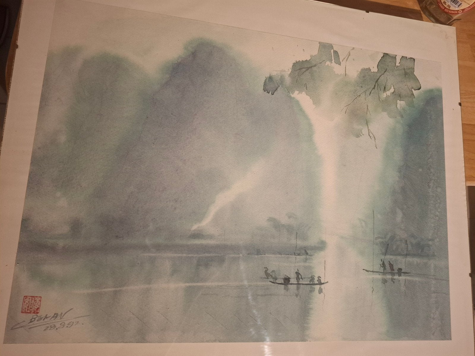 Aquarelle originale CAO BEI-AN (1997) – Paysage de brume, Enlèvement ou Envoi