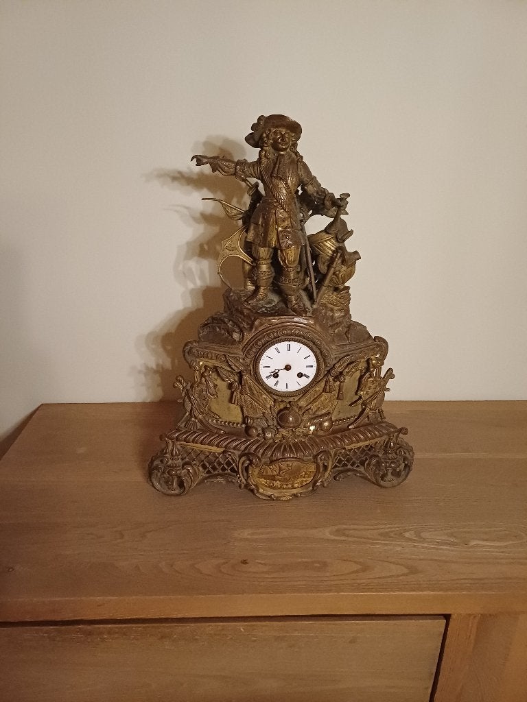 Antieke Franse schouwklok - Musketier, Ophalen