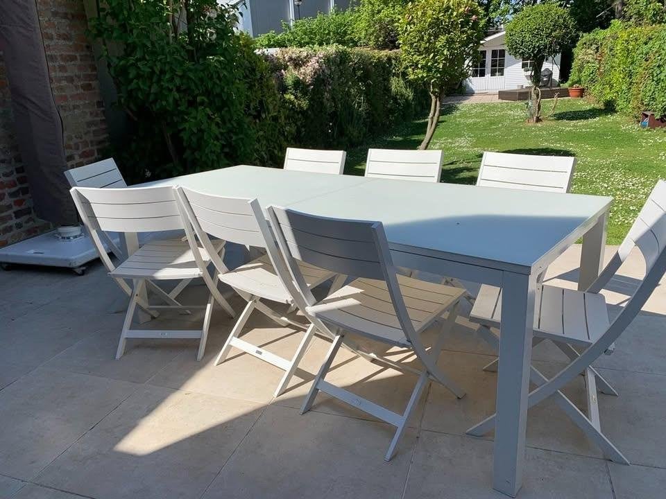 Stijlvolle set voor tuin of terras te koop!, Tuin en Terras, Tuinsets en Loungesets, Gebruikt, Tuinset, Aluminium, Meer dan 8 zitplaatsen