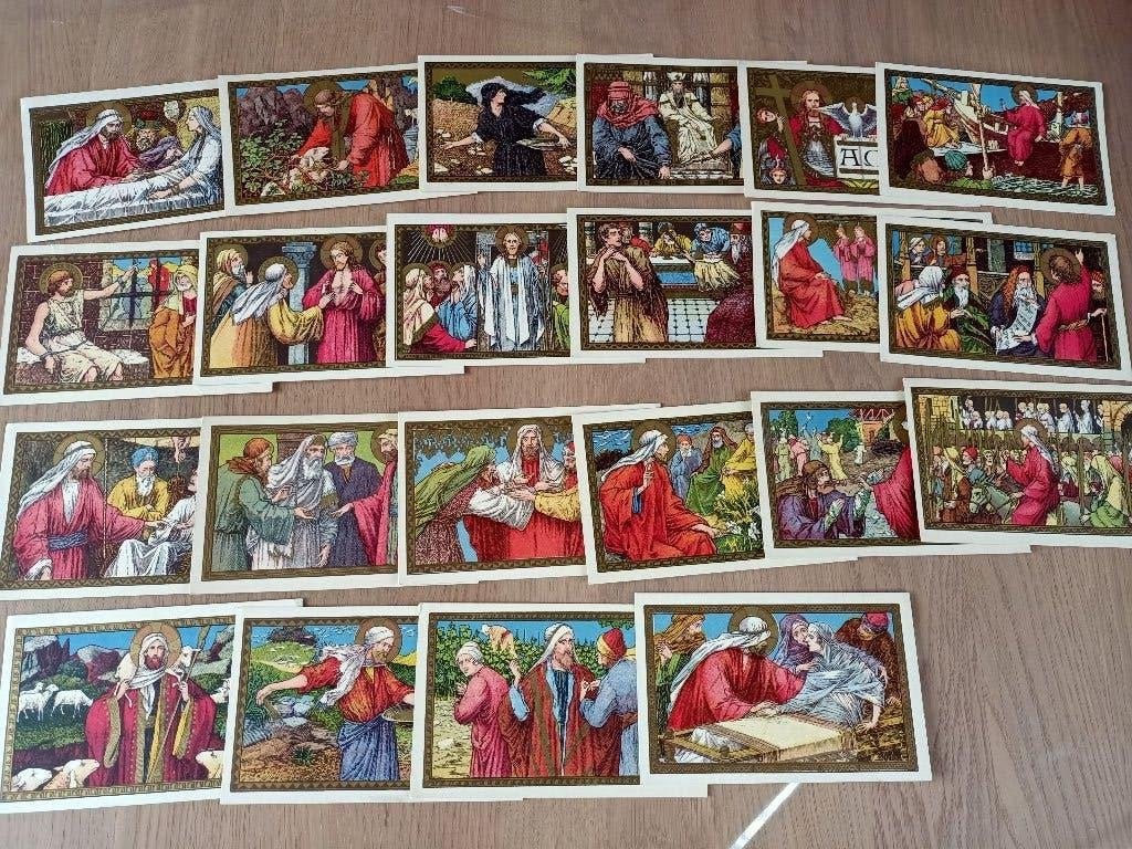 22 bijbelse taferelen (gouddruk), Verzamelen, Postkaarten | Themakaarten, Ophalen of Verzenden