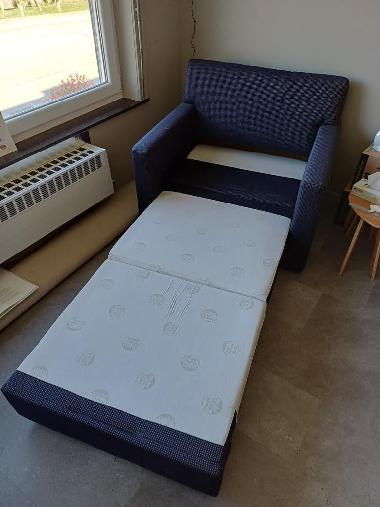 Slaapbank/zetelbed 1 persoon, Une personne, Utilisé, 200 cm, Bleu