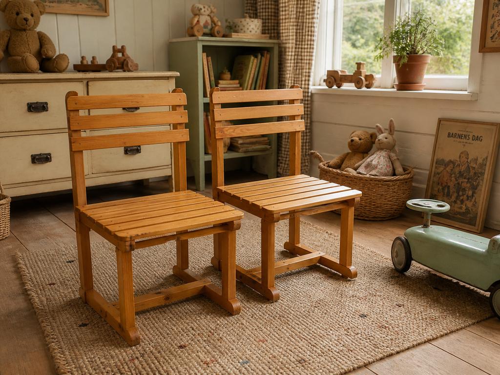 “Vintage houten stoeltjes kind Scand. design jaren 70, Enlèvement