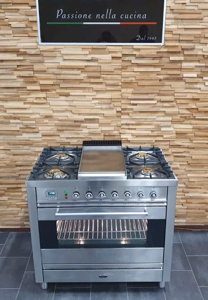 Luxe Boretti Fornuis 90 cm RVS 1 elektrische oven Frytop, Ophalen, 60 cm of meer, Zo goed als nieuw, Gas