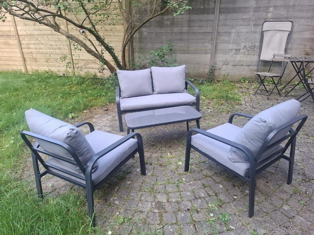 Antracietgrijs 4-zits tuinmeubilair-central park Milos, Tuin en Terras, Tuinsets en Loungesets, Ophalen, 4 zitplaatsen, Aluminium