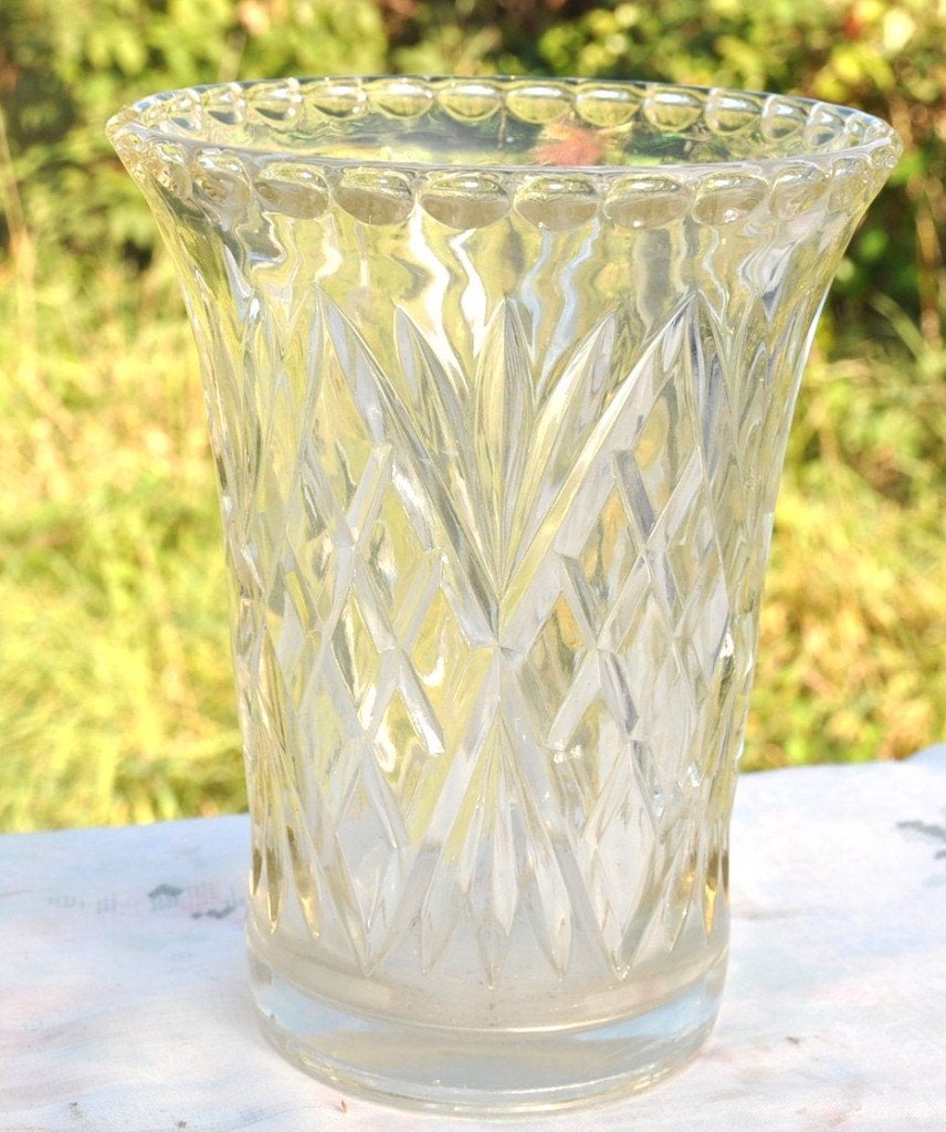 vase cristal motif croisé losange bord oeil de chat, Enlèvement ou Envoi
