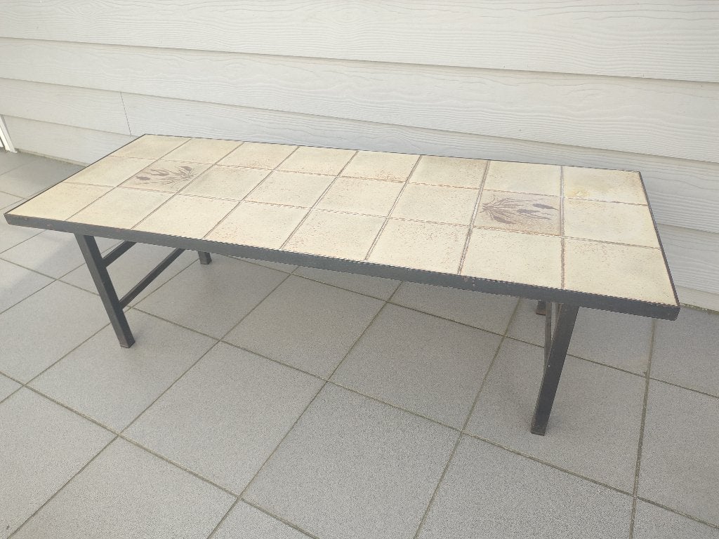 Grote vintage salontafel - capron stijl - keramiek/staal, Ophalen, Metaal