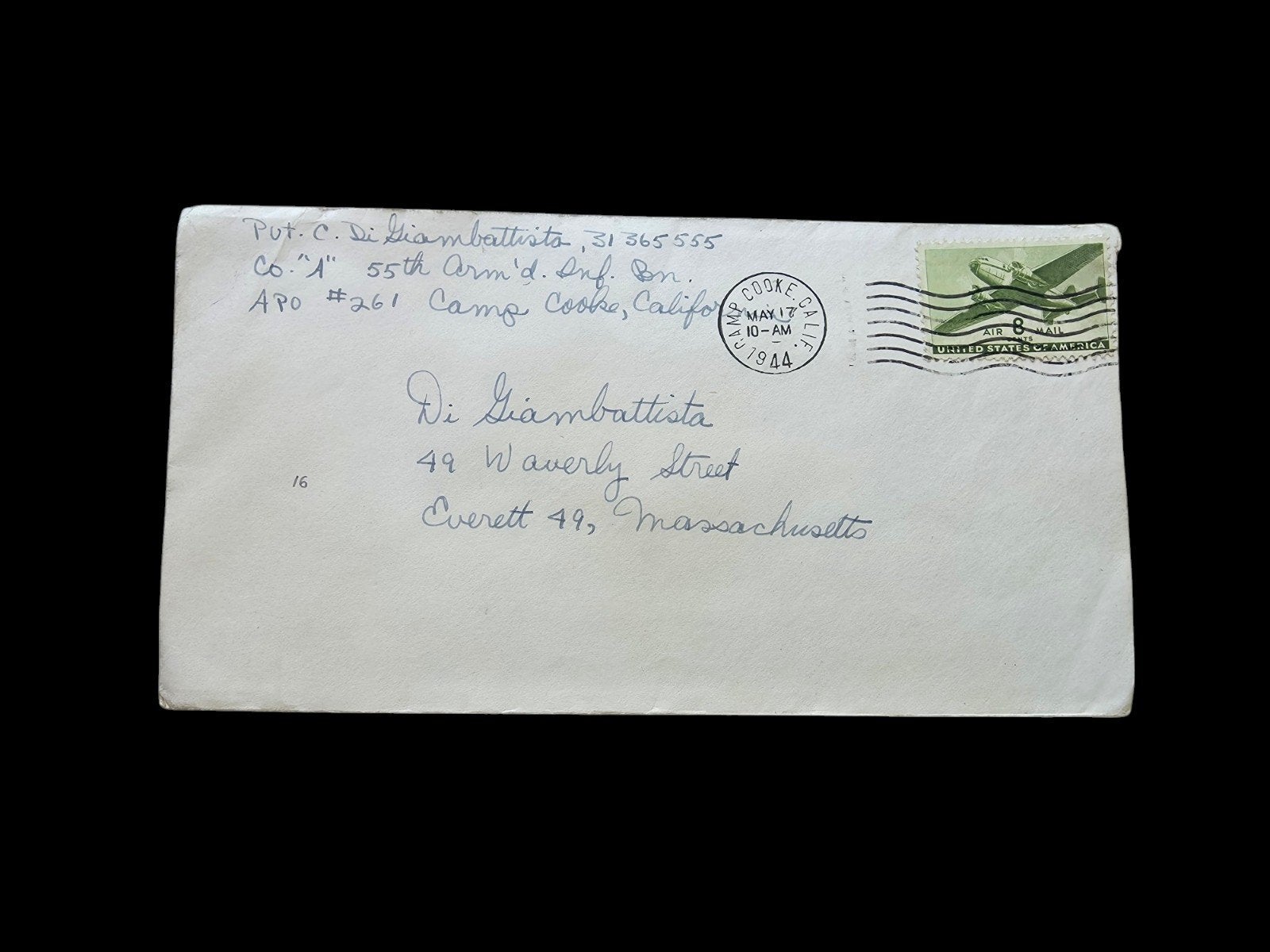 Enveloppe + Lettre Militaria USA WW2 (1944) - 55th Armored I, Collections, Objets militaires | Seconde Guerre mondiale, Enlèvement ou Envoi