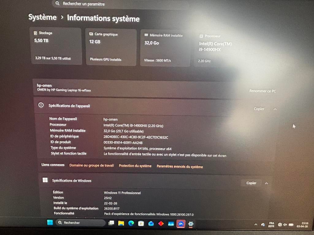 Hp omen gaming laptop 16-wf1002nb, Enlèvement, Comme neuf