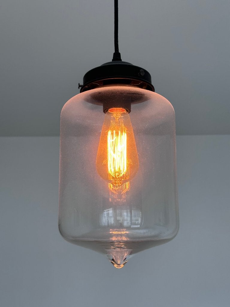 Lampe suspension verre ampoule Edison vintage, Enlèvement, Comme neuf, Verre, E27 (grand)