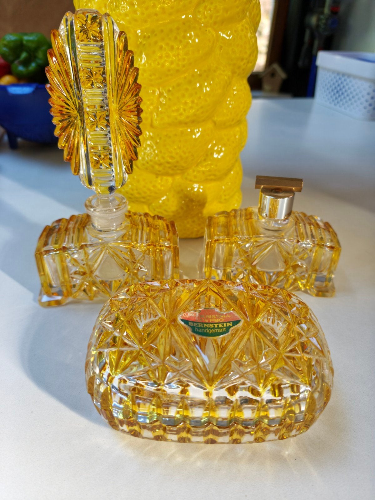 Ensemble de toilette style boudoir Art Déco en verre trempé, Antiquités & Art, Antiquités | Verre & Cristal, Enlèvement ou Envoi