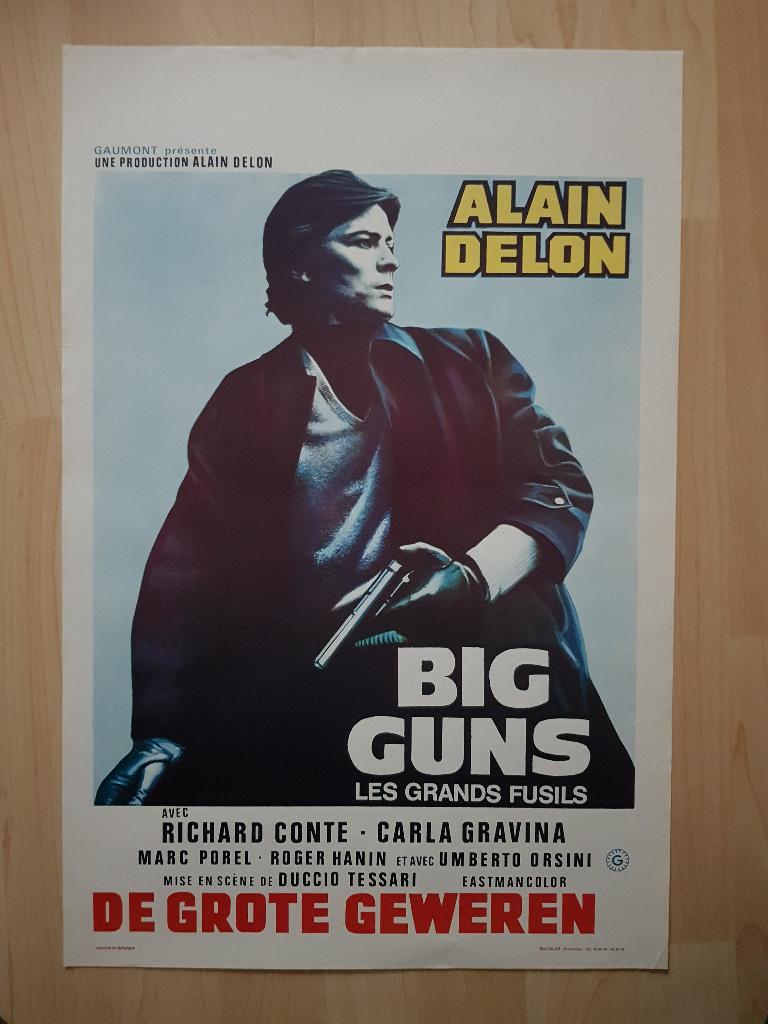 filmaffiche Alain Delon Big guns 1973 filmposter, Rechthoekig Staand, Ophalen of Verzenden, Zo goed als nieuw, A1 t/m A3