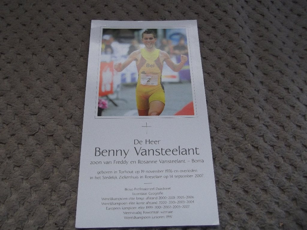 bidprentje Benny Vansteelant (Belgische duatleet), Verzamelen, Bidprentjes en Rouwkaarten, Ophalen of Verzenden, Bidprentje
