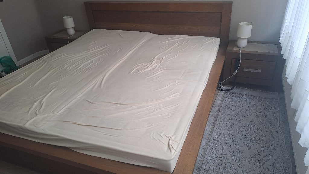 Robuuste eiken slaapkamer, Ophalen, Tweepersoons, Zo goed als nieuw, 180 cm