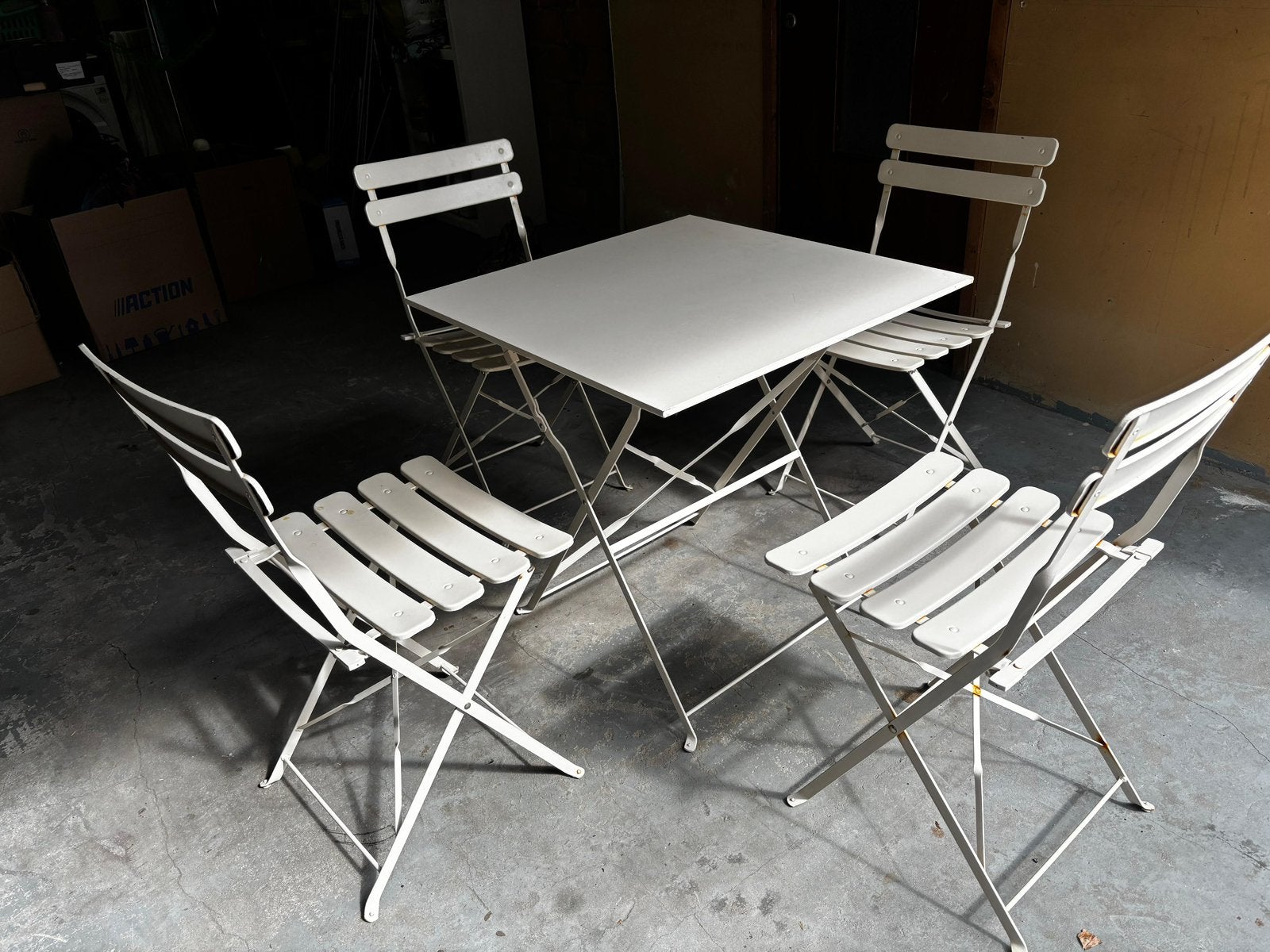 Ijzeren tuintafel met 4 stoelen, Ophalen, Gebruikt