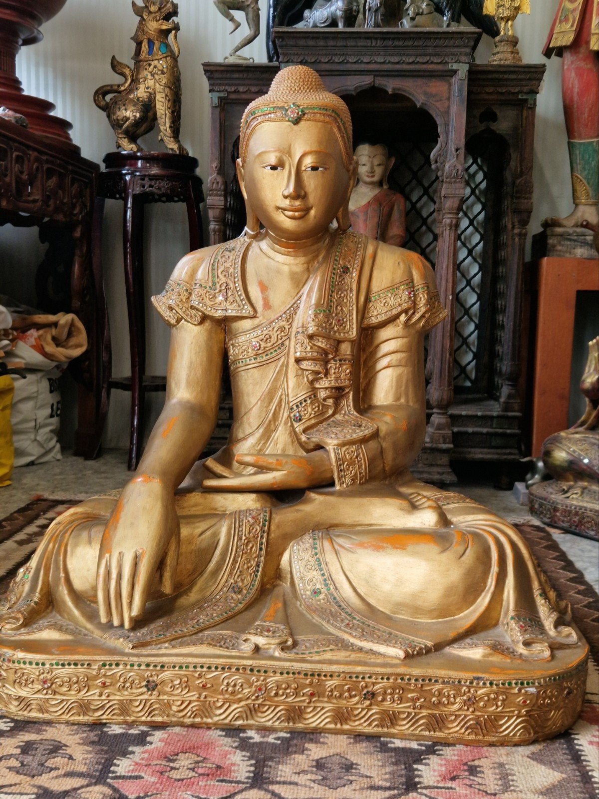Bouddha mandalay en bois, 80cm, Birmanie.