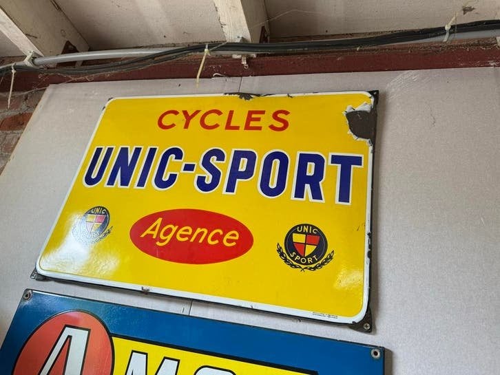 Vintage Emaille Bord Cycles Unic-Sport Agence, Collections