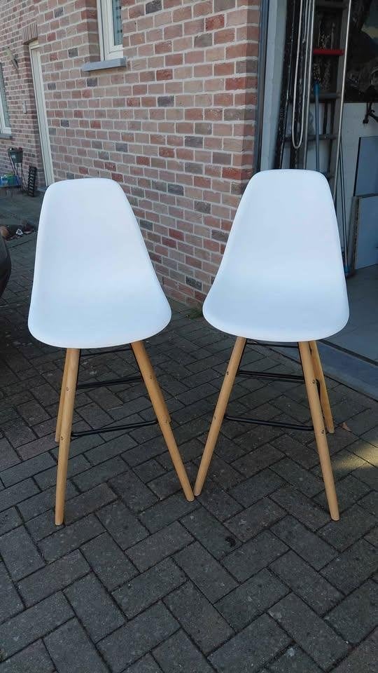 2 Chaises hautes, Maison & Meubles, Chaises, Utilisé, Deux, Bois, Métal, Blanc, Enlèvement