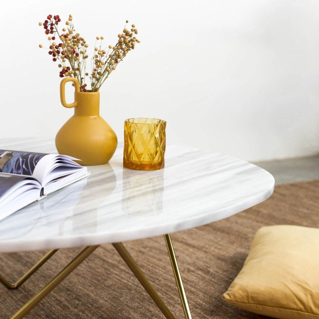 Table basse en marbre blanc - Richard, 50 à 100 cm, Comme neuf, 100 à 150 cm, Enlèvement