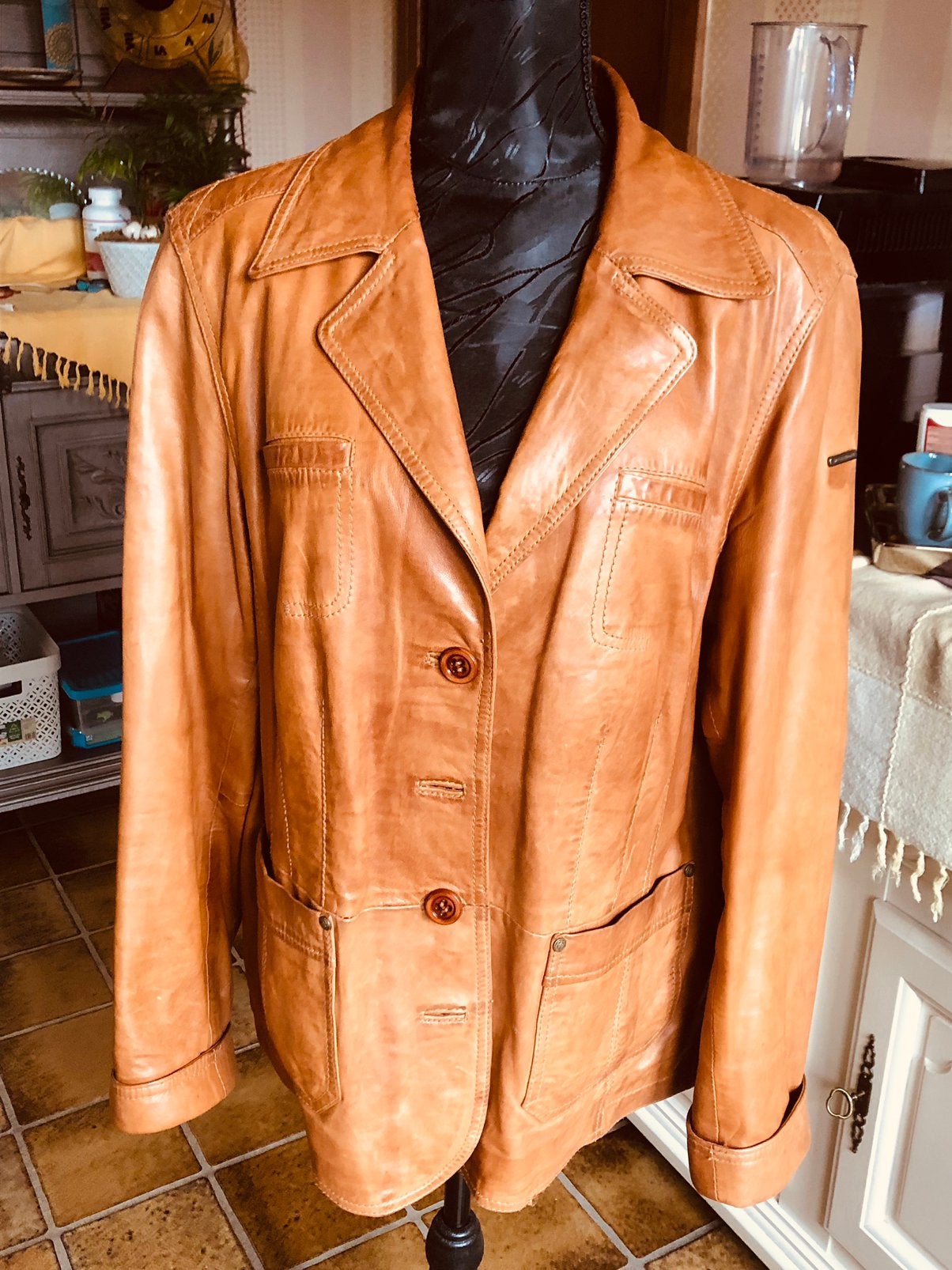Leren jas, Taille 42/44 (L), Brun, Enlèvement, Porté