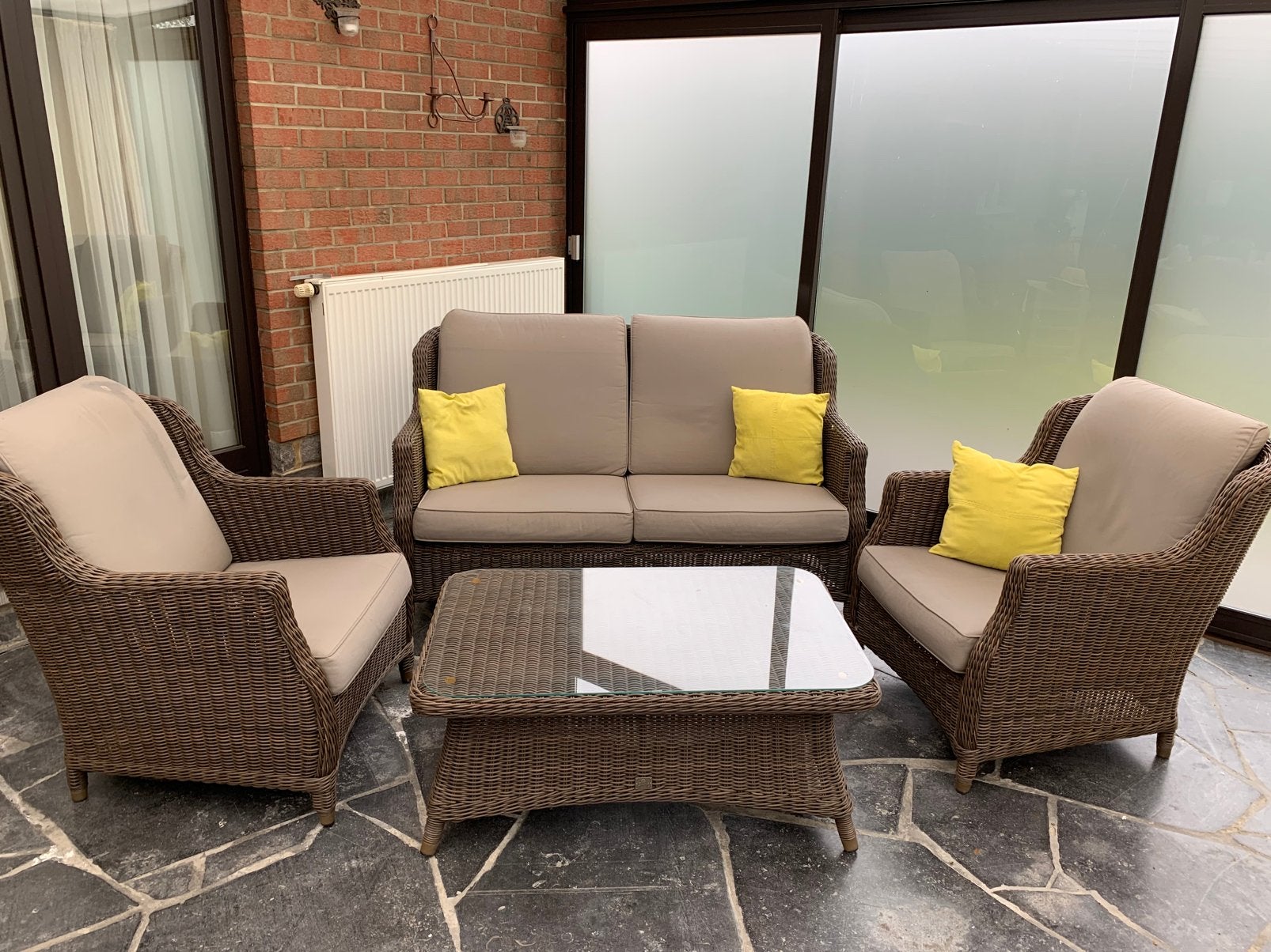 Tuinsalon - 4 plaatsen + tafel, Enlèvement, Utilisé, 4 places, Salons de jardin