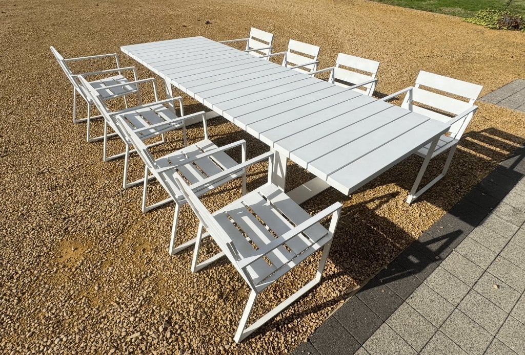 Borek Samos design tuinset – tafel 305 cm + 8 stoelen, Table à dinner, Salons de jardin, Aluminium, 8 places