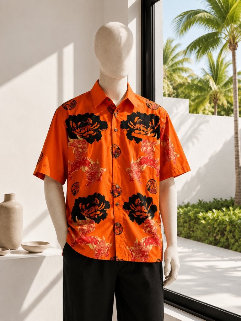 Chemise vintage originale en forme de dragon de Thaïlande, Taille 48/50 (M), STEP, Envoi, Neuf