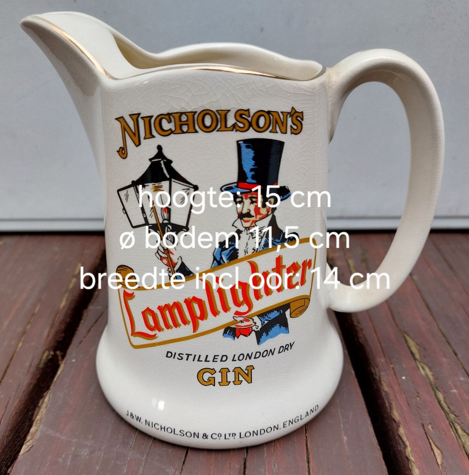 Vintage Nicholson's Lamplighter Gin Waterkan – Keramiek Wade, Verzamelen, Ophalen
