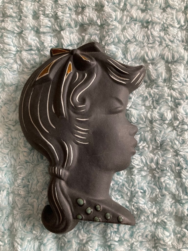 Keramieken meisjeskopje van L'ancora Kroon, Enlèvement ou Envoi, Comme neuf, Noir, Objet de décoration