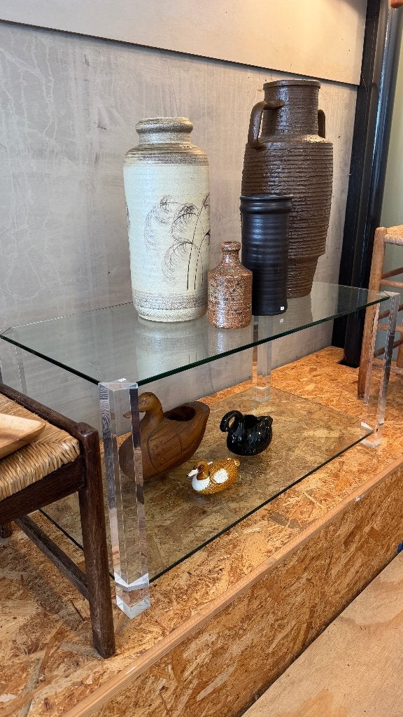 vintage glazen salontafels, Maison & Meubles, Vintage mid century modern, 50 à 100 cm, Comme neuf, Verre