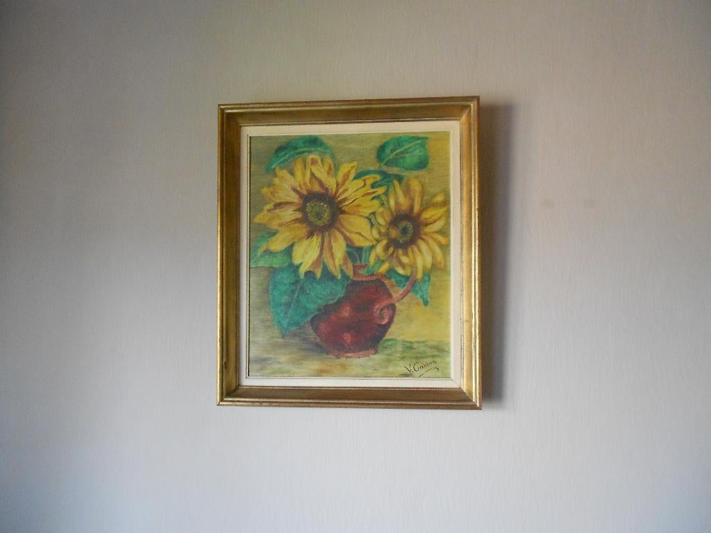 peinture L 61 cm H 71 cm signé V GARION, Antiquités & Art, Art | Peinture | Classique, Enlèvement