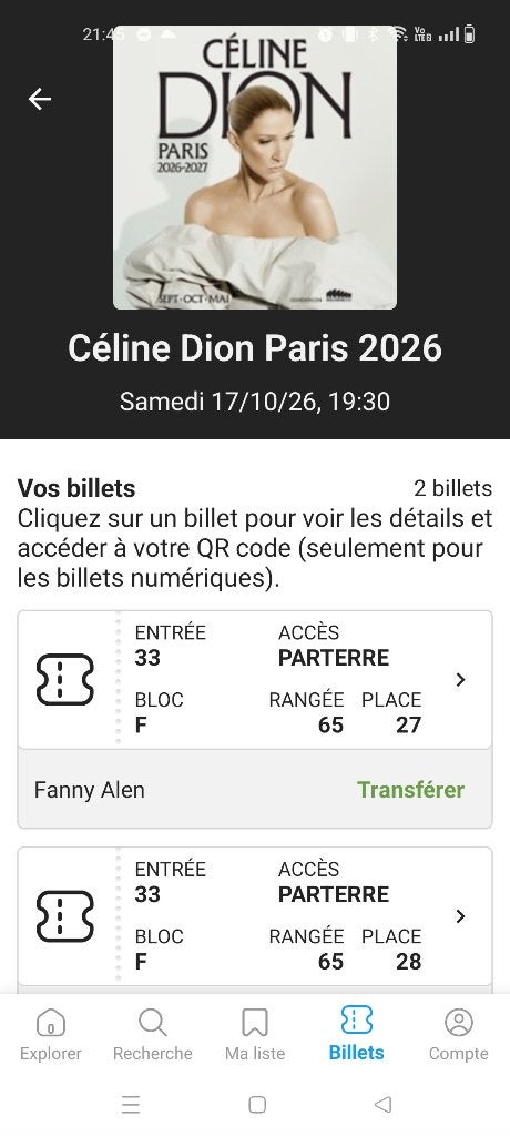 2 Places de concert pour Céline Dion, Tickets & Billets, Deux personnes, Septembre, Chanson réaliste