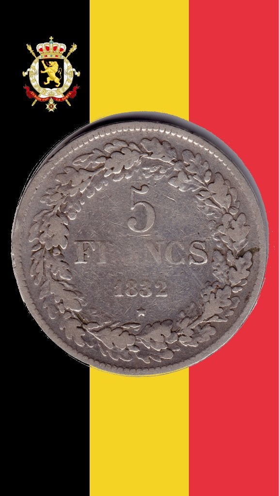 5 frank 1832 positie A (zeldzamer) - Leopold I, Zilver, Ophalen of Verzenden, Losse munt, Zilver
