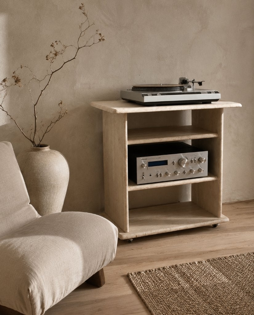 Vintage Travertine stereo kast Italy 1970, Ophalen