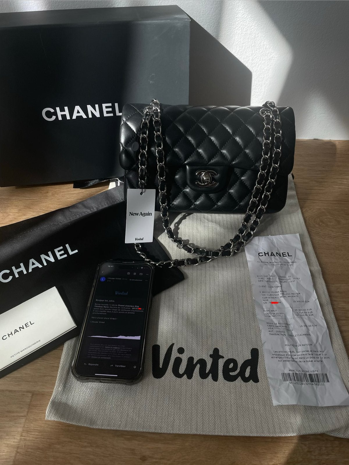 Sac Chanel Classique 11.12 Double Rabat Medium Noir Lambskin, Ophalen of Verzenden, Nieuw, Zwart, Handtas