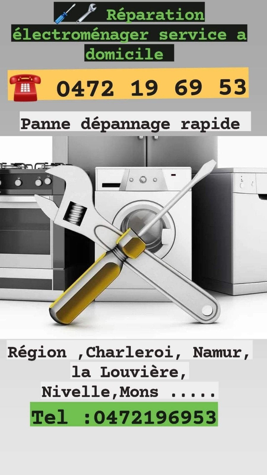 Réparation électroménager 0472196953, Enlèvement ou Envoi