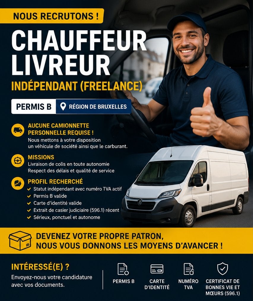 Chauffeur-Livreur Indépendant (H/F/X) – Permis B, À partir de 1 an, Freelance ou Intérim