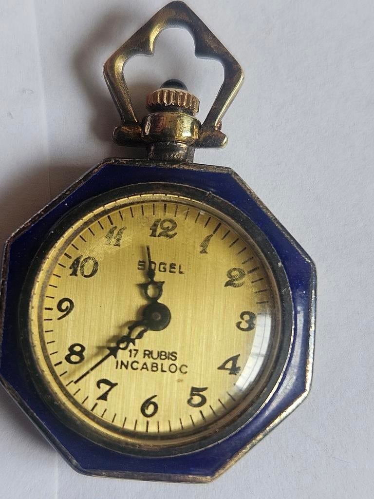 Sogel hanghorloge in zilver en blauw email, Ophalen of Verzenden
